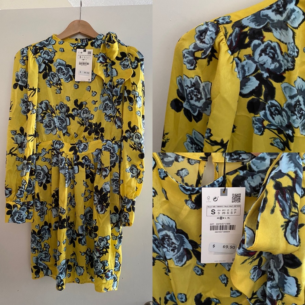 Soft & silky Zara dress w/ puff sleeves & bow